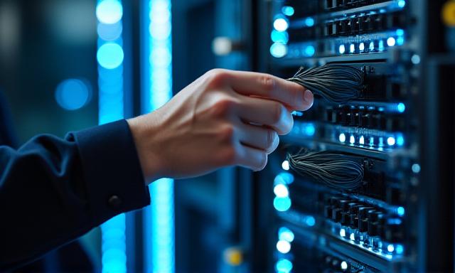 مهندس اتصالات يقوم بتركيب نظام شبكات